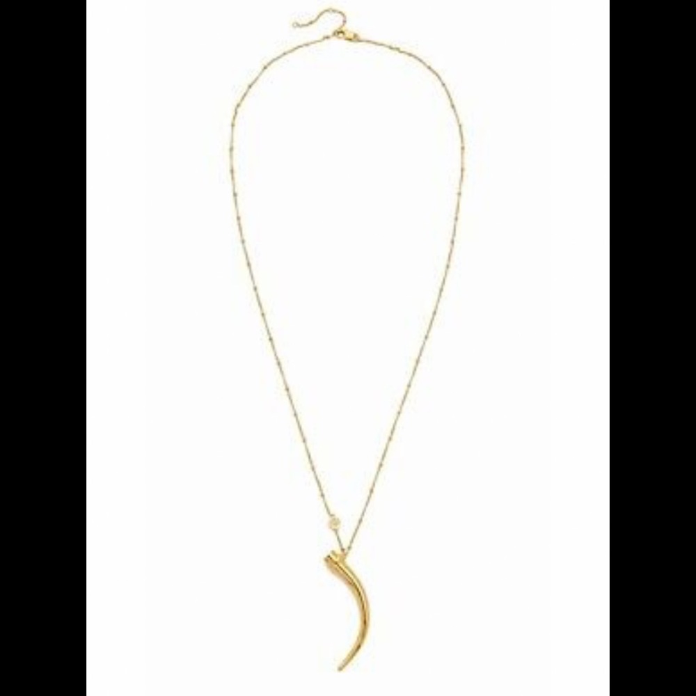 Authentic TORY BURCH Classic Wrapped Horn Logo Necklace in Gold
